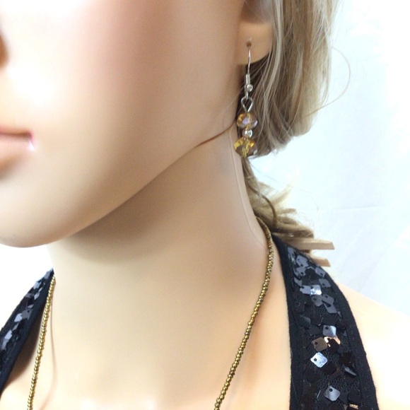 Fashion Boho Brown and Gold Glass Statement Necklace and Dangle Earring Set - Picture 8 of 9